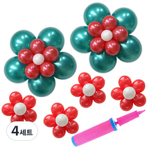 리빙다 2단꽃풍선키트 루비레드 4p + 3단꽃풍선키트 그린레드 2p + 손펌프 랜덤발송 세트, 혼합색상, 4세트