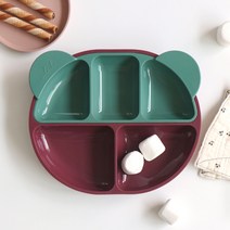 에이드엘 롤리 실리콘 유아식판세트, 레드빈 + 카키, 식판 + 세칸 나눔 접시
