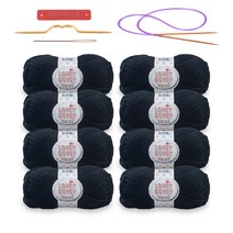 미소털실 러비더비 뜨개실 8p + 바늘 패키지 세트, 10 블랙(실), 랜덤발송(가죽라벨), 90m