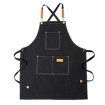 가죽 포인트 캔버스 작업복 앞치마 A, 블랙, 1개