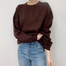 오키 여성용 파운드 옆트임 베이직 라운드 니트