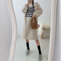 플랜데이 심플 레디 레터링 기모 맨투맨 롱 원피스
