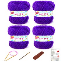 행복뜨기 슈퍼봉봉 뜨개실 4p + 줄바늘 4.5mm + 돗바늘 + 라벨 + 4종 목도리도안 세트, 1세트, 보라