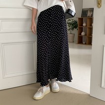 누추케 밴딩 플리츠 도트 롱 스커트 cpsk5327k32