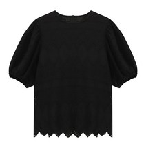 탱커스 볼륨 소매 펀칭 라운드 블라우스