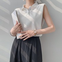 유니제이 여성용 리포 카라 민소매 티셔츠