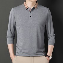 남성용 DM 심플 라인 포인트 카라 긴팔 티셔츠
