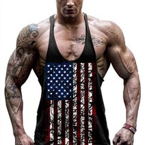 남성용 아메리칸 플래그 디자인 머슬핏 짐웨어 민소매 티셔츠