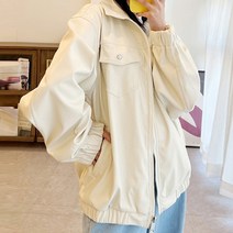 끌레느모네 여성용 오버핏 카라넥 두버튼 레더 자켓