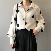 데이즈온샵 여성용 루즈핏 빅 도트 쉬폰 셔츠