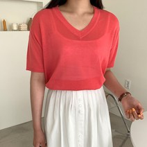 로렌하이 여성용 로지 썸머 브이넥 니트