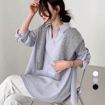 보에리에 여성용 자수 반오픈 루즈핏 셔츠