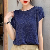 언헤브 여성용 블링블링 반팔 니트 티셔츠