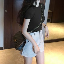 여성용 벨르 라운드 슬림핏 기본 반팔 티셔츠