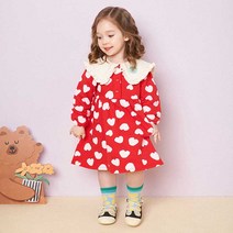 몰리멜리 여아용 뉴심쿵 하트 래빗 카라 원피스