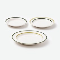 쓰임 레트로 라인 원형접시 딥 그린 3종 세트, 1세트, 소 + 중 + 대, 딥그린