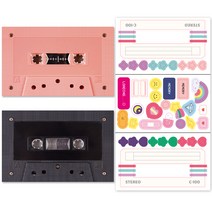 리훈 레코딩 카세트 다이어리 2p + 리무버블 스티커세트, 핑크, 블랙