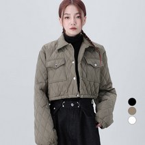 어썸어라운드 여성용 퀼팅 스냅 포켓 크롭 점퍼