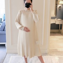 임산부 하이넥 플리츠 원피스