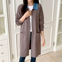 후니네 데님카라 임산부 롱 가디건