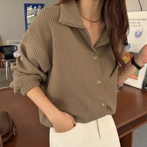 시크폭스 여성용 바텀스트링 카라 골지 가디건
