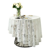 라운드 레이스 테이블 커버, 화이트, L(190cm)