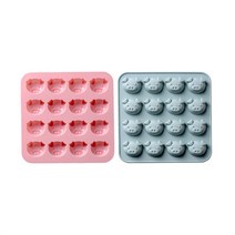 이홈베이킹 실리콘몰드 돼지얼굴 16구 2종 세트, 블루, 핑크, 1세트