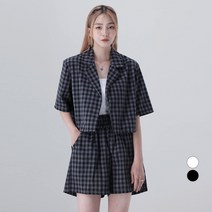 어썸어라운드 여성용 고방 체크 자켓 반바지 세트