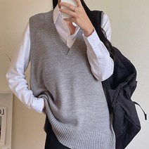 라미르 박스핏 원피스기장 롱 브이넥 니트 조끼