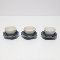 달소금 핸드메이드 도자기 무광 꽃잎 찻잔 3종 세트, 스틸블루, 스틸블루, 스틸블루, 1세트