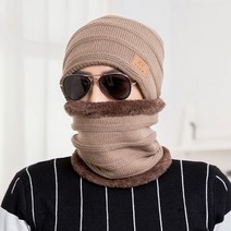 나야스타일 남녀공용 스포츠 방한 비니 + 넥워머 세트 DJBG-13-3, 베이지