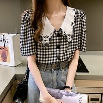 포플러앤씨 메릴자수 체크 블라우스