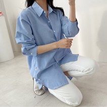 여성용 포지션 스트라이프 롱 셔츠