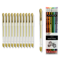 동아 마이메탈 펜 0.7mm 12p + 투코비 코마 삼각 지우개 연필 SG-208 12p 세트, 금색, 1세트