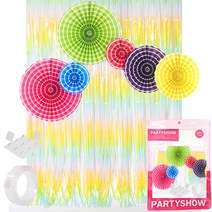 파티쇼 환타스틱팬 커튼 파티장식 세트, 라운드패턴(팬), 마카롱(수술커튼), 1세트