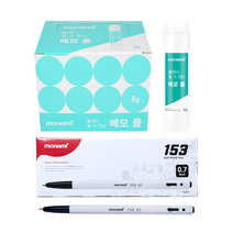 모나미 붙였다 뗄 수 있는 메모 풀 8g x 24p + 153 볼펜 12p 세트, 검정, 1세트