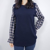 여성용 헤링본 체크 소매 포인트 티셔츠