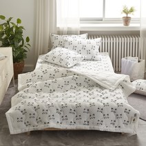 패브릭아트 시원한 여름 스노우리플 누빔 이불 + 패드 + 베개커버 세트 고양이