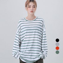 어썸어라운드 여성용 루즈핏 스트라이프 긴팔 티셔츠