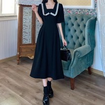 따봉오빠 여성용 레이스 카라 복고풍 롱 원피스 JNH1230