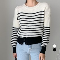 무드인더 여성용 스트라이프 버튼 니트