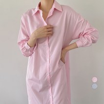 데이템 여성용 스트라이프 롱 셔츠 원피스