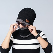 나야스타일 남녀공용 스포츠 방한 비니 + 넥워머 세트 DJBG-06-6, 블랙