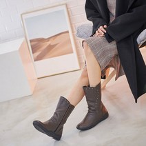 스터드 장식 레더 컴포트 미들부츠 SPA204