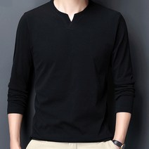 더시럽 남성용 슬림 세미브이넥 긴팔티