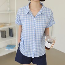 빼빼 여성용 사각체크 반팔 남방