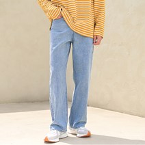 플레이즈 남성용 워싱 세미 와이드 청바지