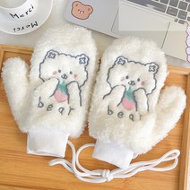 여성용 씨티컴퍼니 뽀글이 겨울 곰돌이 털 벙어리 장갑 세트