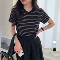 베러스윗 여성용 라운드넥 스트라이프 반팔티셔츠