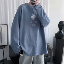 남성용 PDS패션 깔끔한 라인 캐릭터 프린팅 오버핏 빅사이즈 긴팔 티셔츠